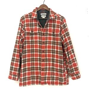 LL Bean Fleece Lined Flannel Shacket Orange Plaid Heavyweight Men’s Medium